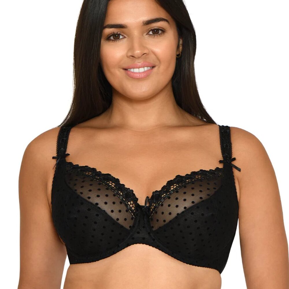 Curvy Kate Princess Balcony Bra in Sheer Black Flocked Polka Dot UK 32JJ US 32N